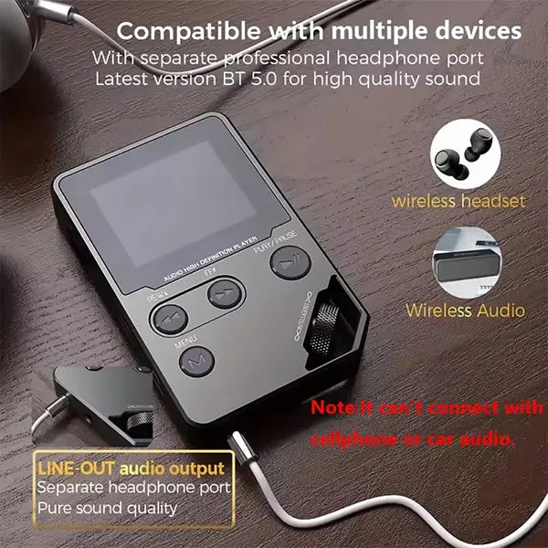 TuneZin Simple MP3 Player – 8GB Lossless Audio, Bluetooth, FM Radio & Voice Recorder