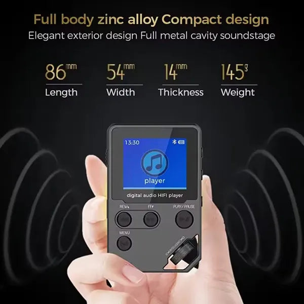 TuneZin Simple MP3 Player – 8GB Lossless Audio, Bluetooth, FM Radio & Voice Recorder