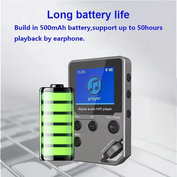 TuneZin Simple MP3 Player – 8GB Lossless Audio, Bluetooth, FM Radio & Voice Recorder