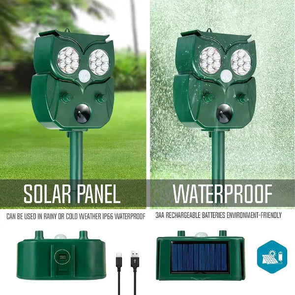 MeloDio Ultrasonic Animal Repeller – Solar & Battery Powered with Motion Sensor, 5 Modes & Flashing Light