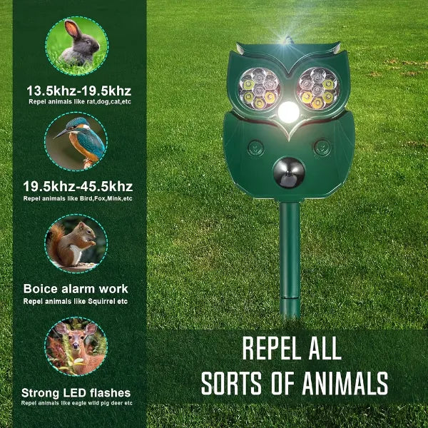MeloDio Ultrasonic Animal Repeller – Solar & Battery Powered with Motion Sensor, 5 Modes & Flashing Light