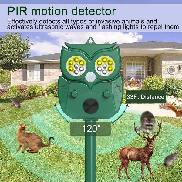 MeloDio Ultrasonic Animal Repeller – Solar & Battery Powered with Motion Sensor, 5 Modes & Flashing Light