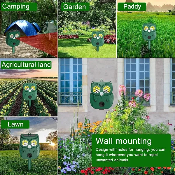 MeloDio Ultrasonic Animal Repeller – Solar & Battery Powered with Motion Sensor, 5 Modes & Flashing Light