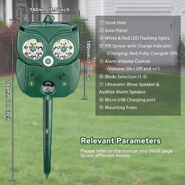 MeloDio Ultrasonic Animal Repeller – Solar & Battery Powered with Motion Sensor, 5 Modes & Flashing Light