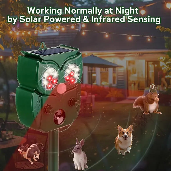 MeloDio Ultrasonic Animal Repeller – Solar & Battery Powered with Motion Sensor, 5 Modes & Flashing Light