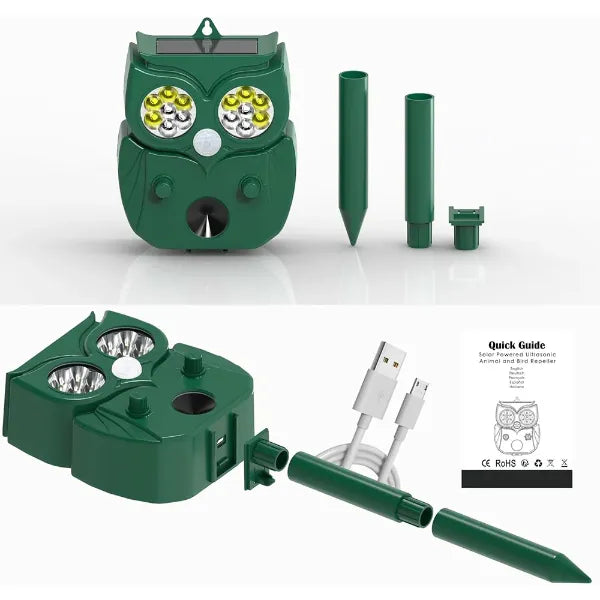 MeloDio Ultrasonic Animal Repeller – Solar & Battery Powered with Motion Sensor, 5 Modes & Flashing Light