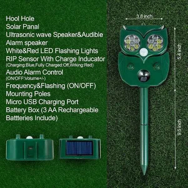 MeloDio Ultrasonic Animal Repeller – Solar & Battery Powered with Motion Sensor, 5 Modes & Flashing Light