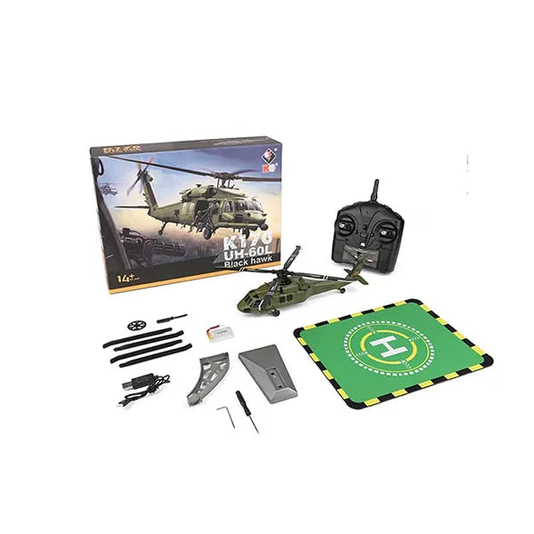 UniHel K170 UH60L RC Helicopter – 2.4G 4CH, 6-Axis Gyroscope, Altitude Hold, Display Stand & Landing Pad