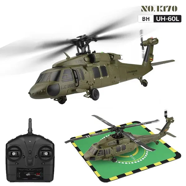 UniHel K170 UH60L RC Helicopter – 2.4G 4CH, 6-Axis Gyroscope, Altitude Hold, Display Stand & Landing Pad