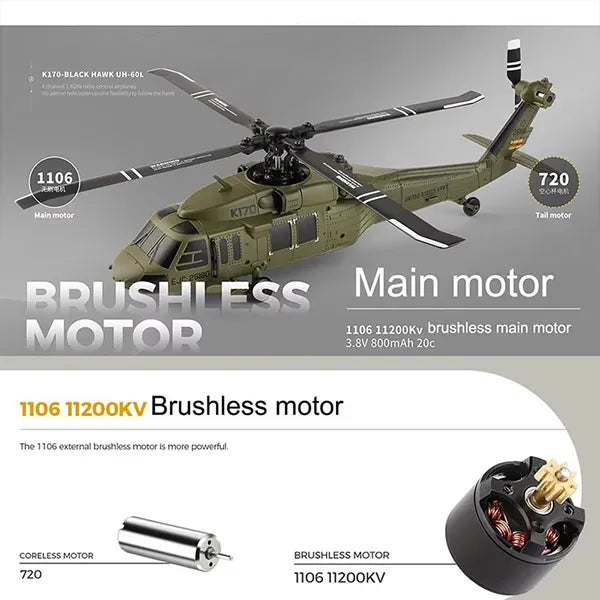 UniHel K170 UH60L RC Helicopter – 2.4G 4CH, 6-Axis Gyroscope, Altitude Hold, Display Stand & Landing Pad