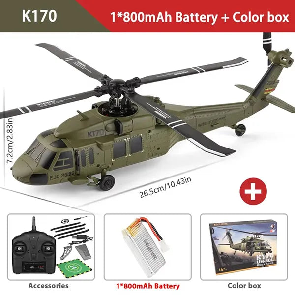 UniHel K170 UH60L RC Helicopter – 2.4G 4CH, 6-Axis Gyroscope, Altitude Hold, Display Stand & Landing Pad