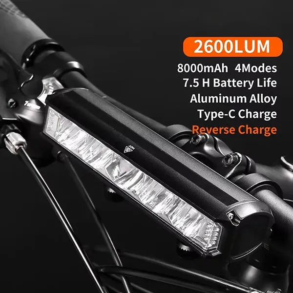 VeliBike 2600 Lumen Bike Light – 8000mAh USB Rechargeable, 5 Modes, Rainproof LED Cycling Headlight