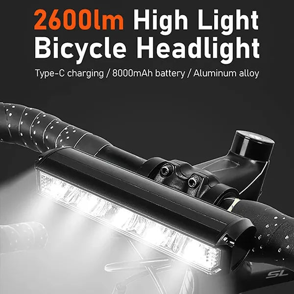 VeliBike 2600 Lumen Bike Light – 8000mAh USB Rechargeable, 5 Modes, Rainproof LED Cycling Headlight
