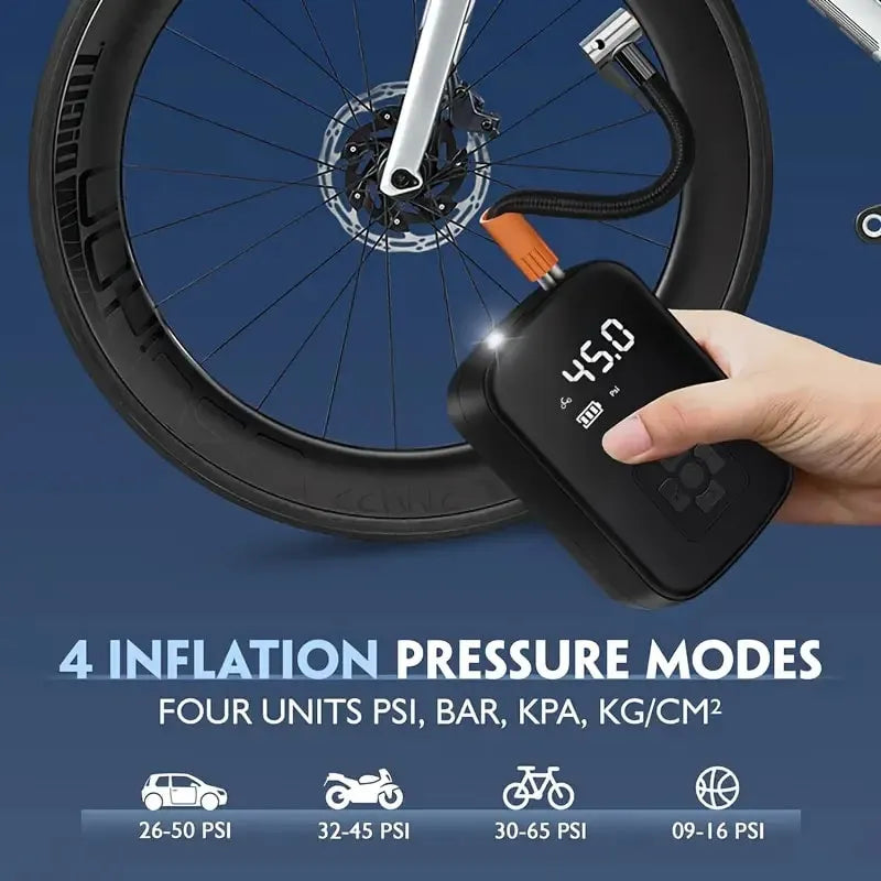Voltire Portable Tire Inflator – 100W Wireless Air Pump, 3–150 PSI, 3600mAh Battery