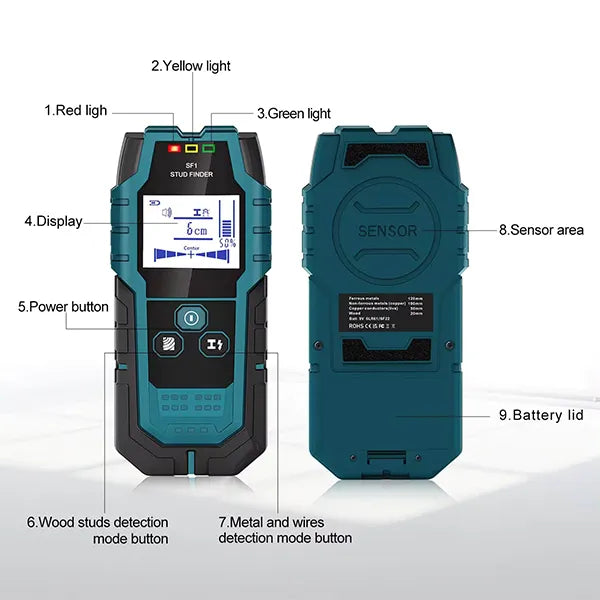 WallDetec Stud Detector – 5-in-1 Pro Smart Sensor with Audio Alarm & HD LCD Display