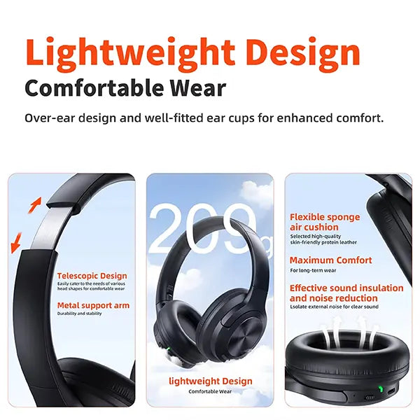 BrusPhone Wireless Headphones – Bluetooth 5.3, Adaptive Hybrid Noise Cancelling, Hi-Res Audio, Foldable Design