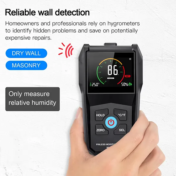 WodyTer Pinless Moisture Meter – Wood, Walls, Drywall & Concrete | 3-Color LCD & Audible Alarm