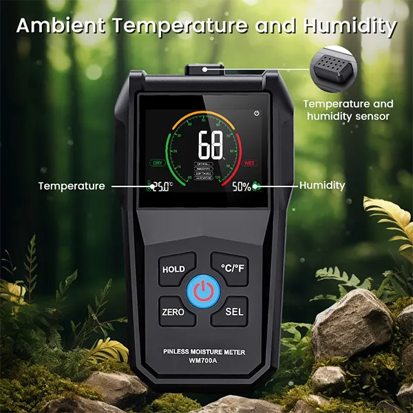 WodyTer Pinless Moisture Meter – Wood, Walls, Drywall & Concrete | 3-Color LCD & Audible Alarm