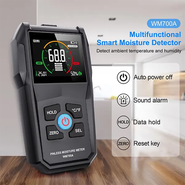 WodyTer Pinless Moisture Meter – Wood, Walls, Drywall & Concrete | 3-Color LCD & Audible Alarm