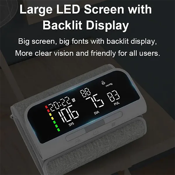 PulseManu Wrist Blood Pressure Monitor – Large LED Backlit Display, Voice Broadcast, Color Pressure Indicator, 3-User Memory