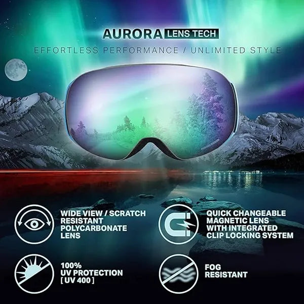Glaciax Ski Goggles – Anti-Fog & UV Protection with Magnetic Lens for Men & Women