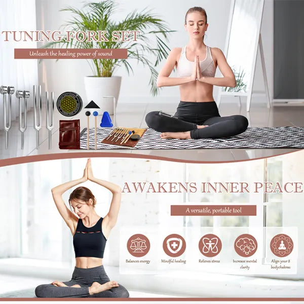 HeavyFork Weighted Tuning Fork Set – 128Hz, 136Hz, 256Hz, 384Hz with Activator, Sound Therapy for Chakra, Yoga & Meditation