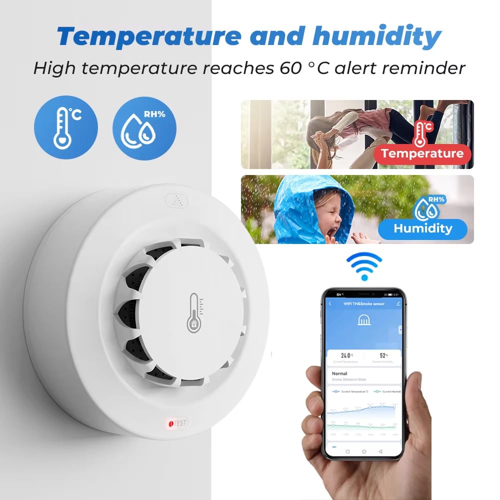 Ossent Smart Smoke Detector – WiFi Connected Fire & Smoke Alarm with App Alerts