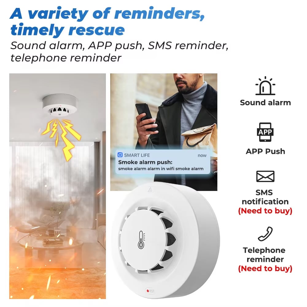 Ossent Smart Smoke Detector – WiFi Connected Fire & Smoke Alarm with App Alerts