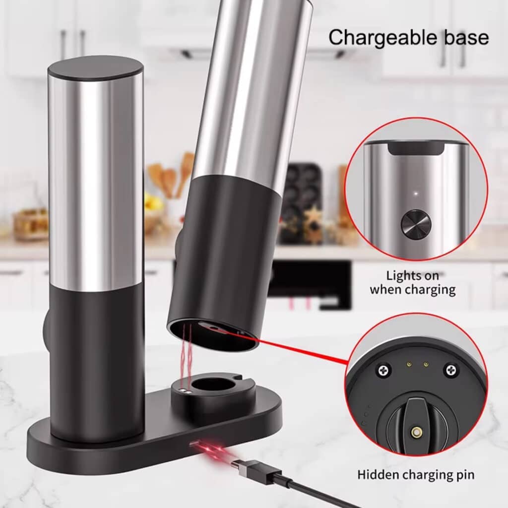 Kivoroa Electric Salt & Pepper Grinder Set – One-Touch, USB Rechargeable with LED Light & Adjustable Coarseness