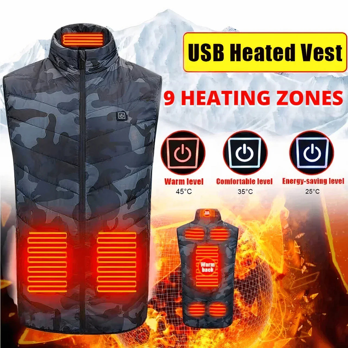 Velaris Heated Vest – Electric Warming Vest for Men & Women | Camouflage & Black | S–6XL