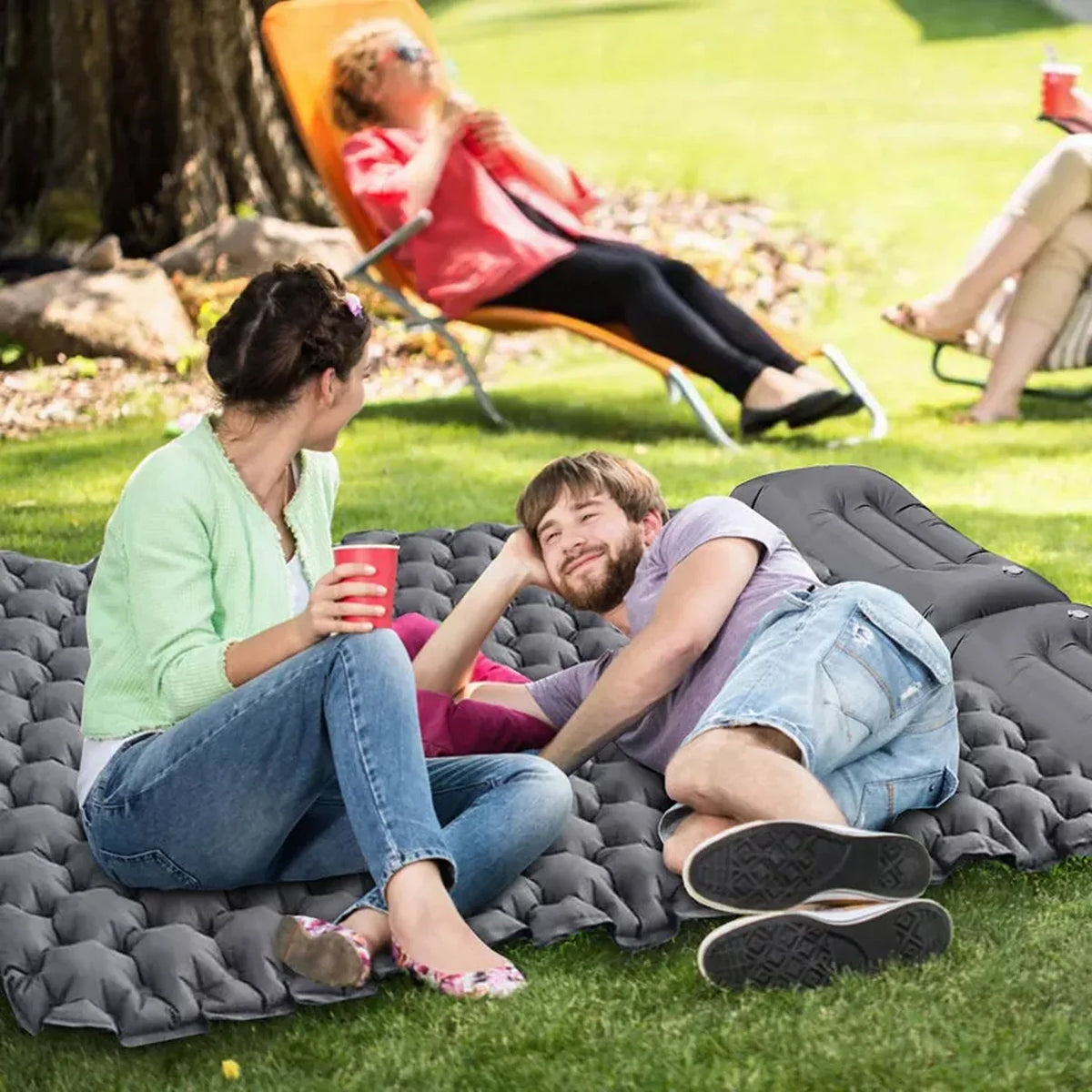 TuxaCusi Double Camping Sleeping Pad – Inflatable Air Mattress with Pillows, Foot Pump, 440 LBS Support