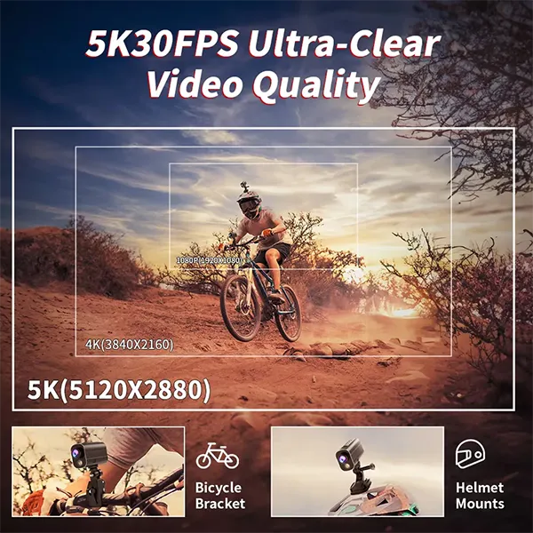 KameJ7 5K Bike Action Camera – Dual Lens, WiFi, Waterproof Sports & Helmet Cam