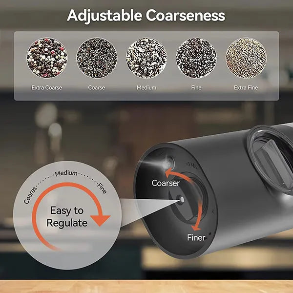 Kivoroa Electric Salt & Pepper Grinder Set – LED Light, Adjustable Coarseness & Storage Base