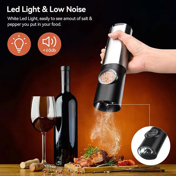 Kivoroa Electric Salt & Pepper Grinder Set – LED Light, Adjustable Coarseness & Storage Base