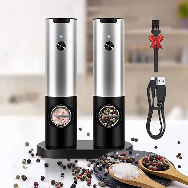 Kivoroa Electric Salt & Pepper Grinder Set – LED Light, Adjustable Coarseness & Storage Base