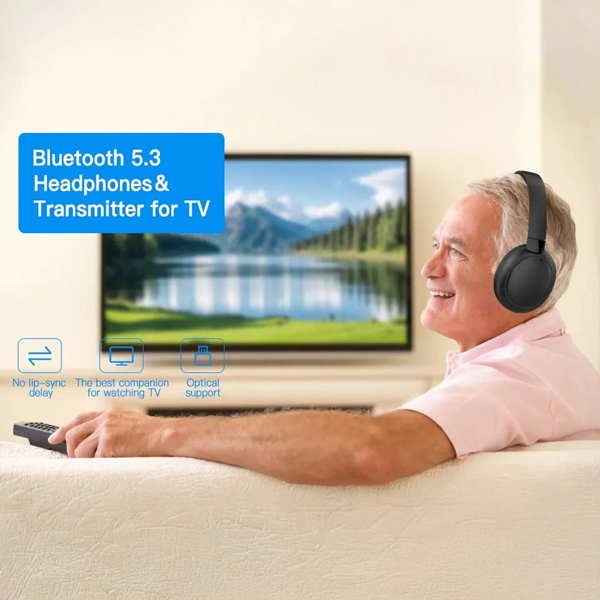 Lofialo TV Headphones – Wireless 2.4G & Bluetooth Headset for TV Watching