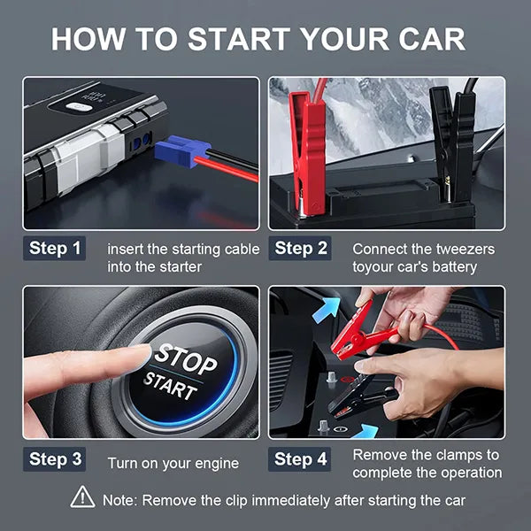 PoliStar Portable Car Jump Starter – Multi-Function Jump Box with Fast Charging, LCD Display & LED Light