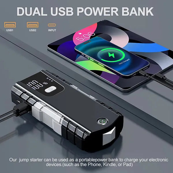 PoliStar Portable Car Jump Starter – Multi-Function Jump Box with Fast Charging, LCD Display & LED Light