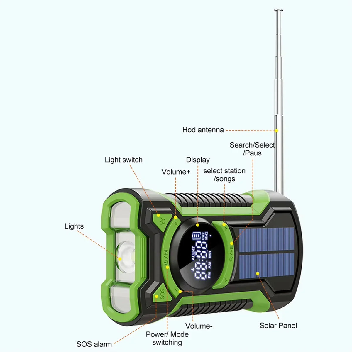 DalyRad Emergency Radio – 5000mAh Solar Hand Crank Radio with Flashlight & SOS Alert