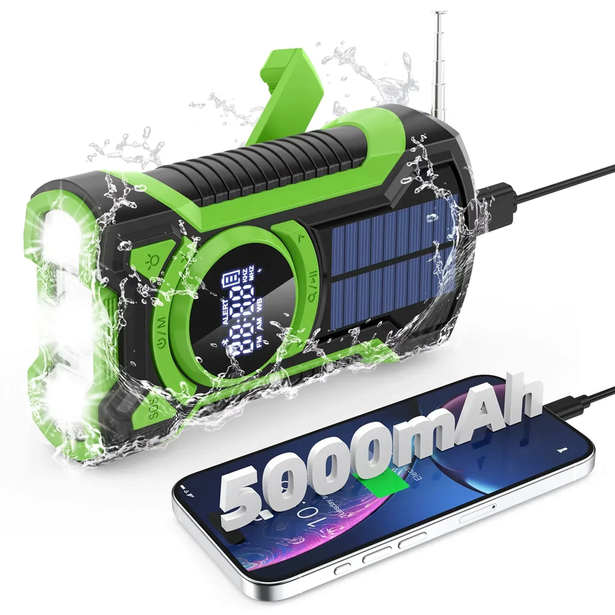 DalyRad Emergency Radio – 5000mAh Solar Hand Crank Radio with Flashlight & SOS Alert
