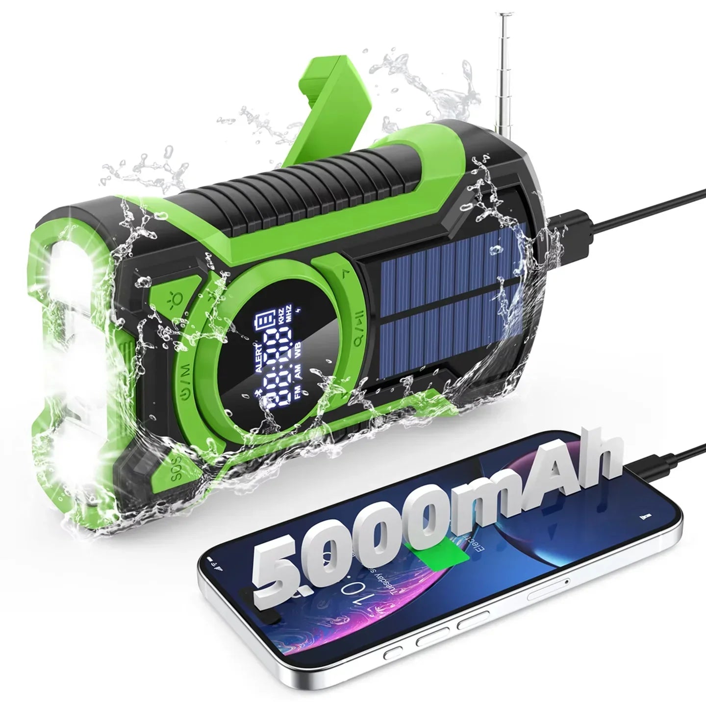 DalyRad Emergency Radio – 5000mAh Power Bank, Solar & Hand Crank, AM/FM, SOS Alert & 3-Mode Flashlight