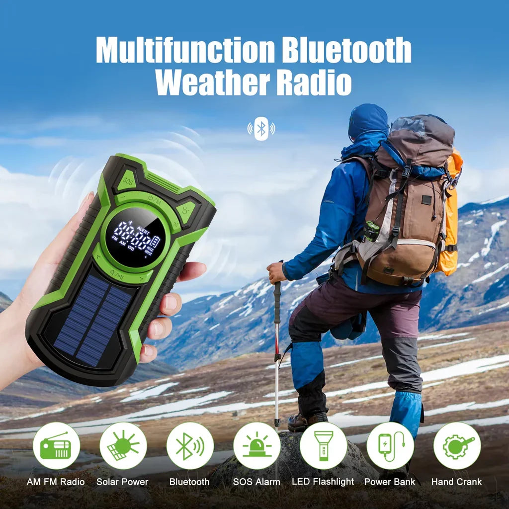 DalyRad Emergency Radio – 5000mAh Power Bank, Solar & Hand Crank, AM/FM, SOS Alert & 3-Mode Flashlight
